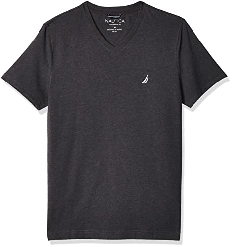 Nautica Męski T-shirt z krótkim rękawem Solid Fit z dekoltem w serek, ciemny grafit (Holzkohle), XL