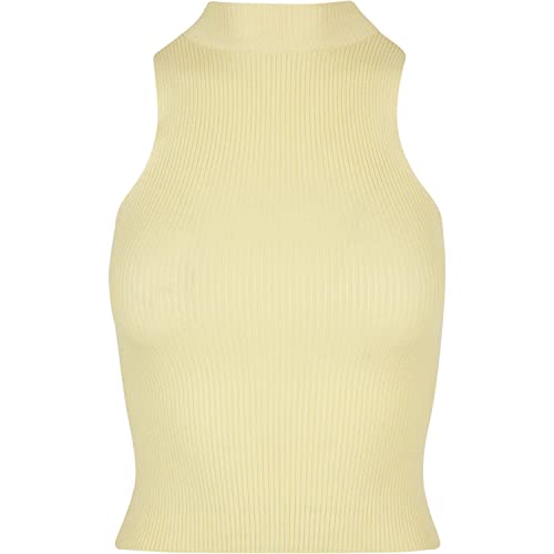 Urban Classics Women's Ladies Short Rib Knit Turtleneck Top T-Shirt, softyellow, XS, Softyellow, XS