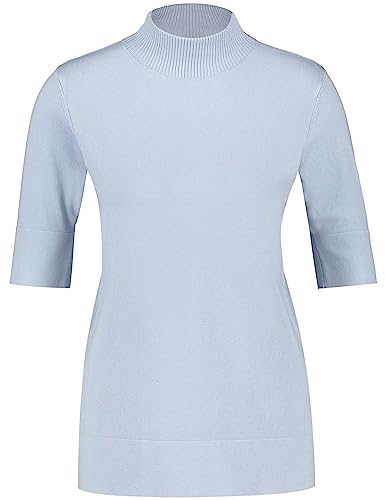 Gerry Weber Damski sweter z krótkim rękawem z drobnej dzianiny ze stójką, szerokie prążkowane ściągacze, dzianina do połowy rękawów, koszula, top, body krótki rękaw sweter jednokolorowy, niebieski