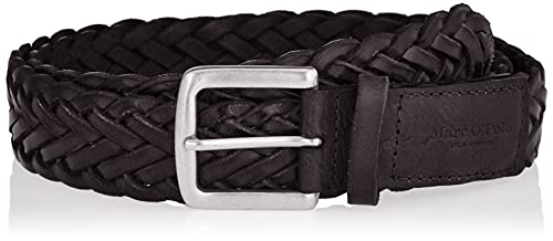 Marc O'Polo Elegancki skórzany mężczyzna z wzorem wysokiej jakości pleciony pasek z metalową klamrą, Czarny, 105 cm