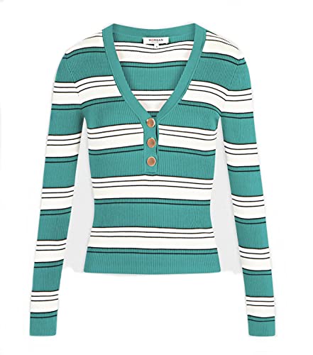 Morgan damski sweter z długim rękawem w paski kotek średni zielony TXS, Zieleń warzywna/kość słoniowa, XS