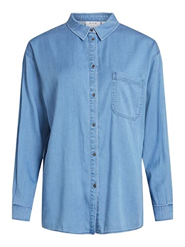 Vila Damska bluzka jeansowa Vibista L/S Oversize Shirt/Su-Noos, niebieski (medium blue denim), 44