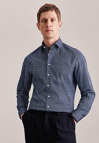 Seidensticker Męska koszula slim fit z długim rękawem, granatowy, 43