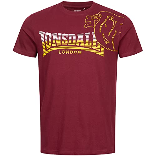 Lonsdale Męski T-shirt Melplash, Oxblood/Yellow/White, M
