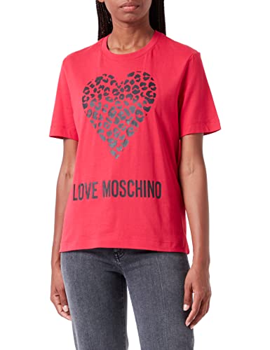 Love Moschino Damska koszulka o regularnym kroju z krótkim rękawem z motywem zwierzęcym serca i logo Maxi, czerwony, 40