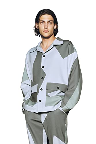 Trendyol Męska koszula kołnierz geometryczny wzór regularny kurtka, wielokolorowy, M, wielobarwny, M