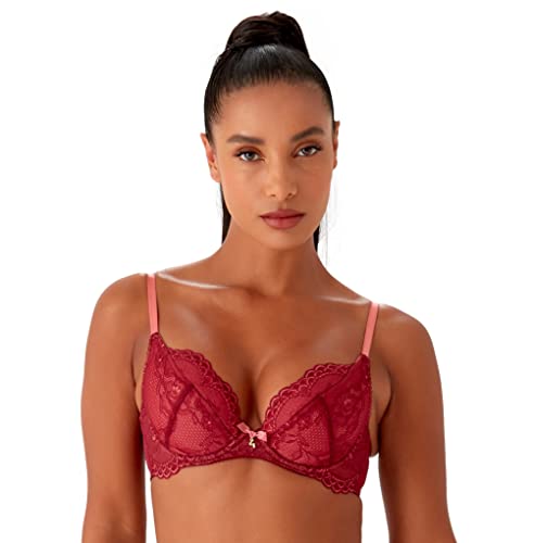 Gossard Damski biustonosz Superboost koronkowy, wyściełany głęboki, żurawinowy/malinowy sorbet, 36FF, Sorbet żurawinowy/malinowy, 80H