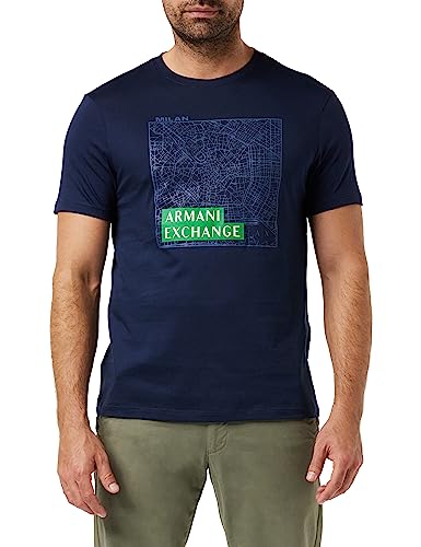 Armani Exchange Męski T-Shirt Regular Fit City Map Pima Cotton Logo Tee T-Shirt, Navy Mi, L