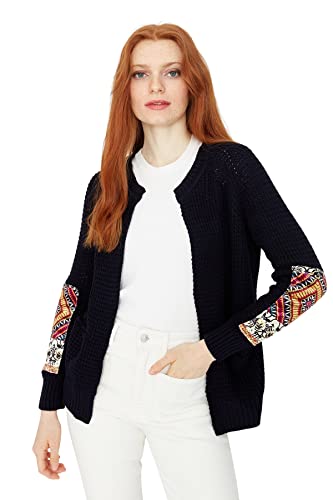 Trendyol Damski sweter bomberka z kołnierzykiem zwykły zwykły kardigan, granatowy, L, granatowy, L