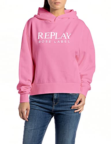 Replay Damska bluza z kapturem W3711C, 307 Candy PINK, XL, 307 Candy Pink, XL