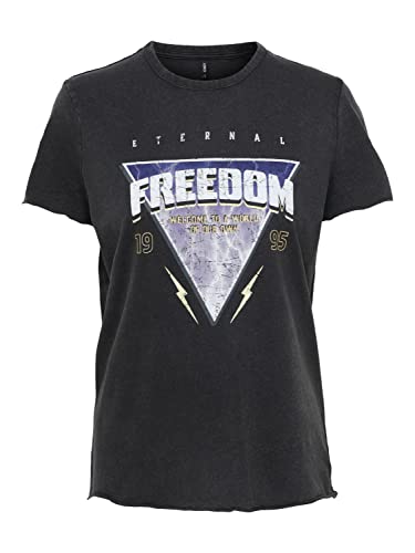 ONLY Onllucy Reg S/S JRS Noos Top damski, Czarny/nadruk: freedom, XXS