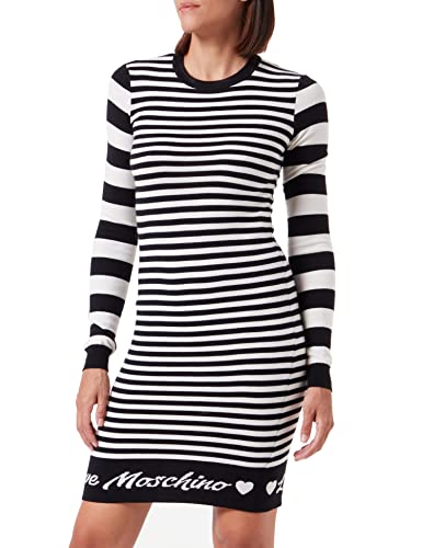 Love Moschino Damska sukienka z długim rękawem, biały/czarny, 38