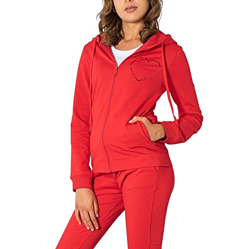 Love Moschino Zippered Sweatshirt with Zipper Side Pockets, Adjustable Drawstring Hood And Ribbed Hem Kurtka Damska, Czerwony, 32