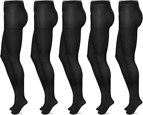 FM London Damskie rajstopy, 5-pak, mikrofibra, wytrzymałe, wygodne dopasowanie, czarny, XL
