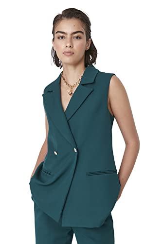 Damska kamizelka bez rękawów z klapą - dwurzędowa, ZIELONY, 64
