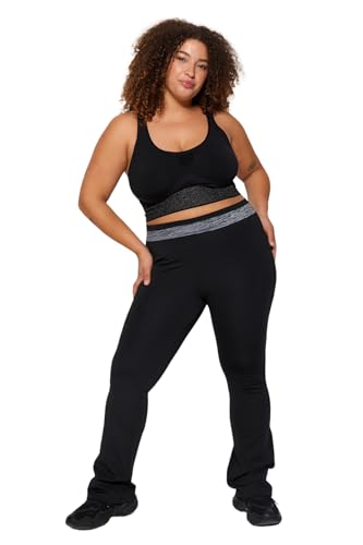 Trendyol Damskie spodnie dresowe plus size normalna talia elastyczny mankiet regularne spodnie dresowe w dużych rozmiarach, Czarny, XL