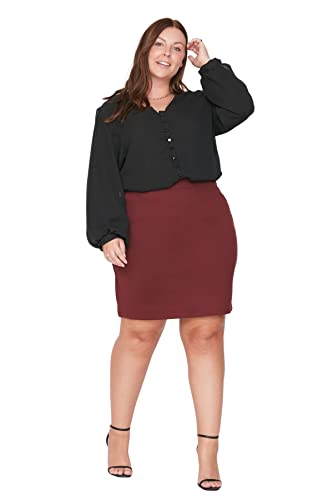 Trendyol Damska damska mini bodycone slim fit dzianina plus size spódnica, bordowa, 5XL, Burgund