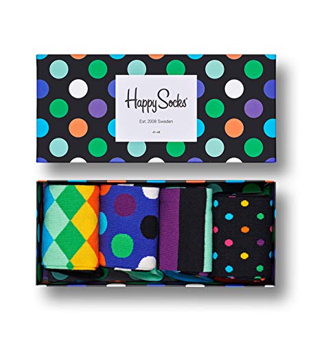 Happy Socks Big Dot Gift Box, kolorowe i zabawne, Skarpety dla kobiet i mężczyzn, Czarny-Niebieski-Zielony-Pomarańczowy-Liliowy-Turkus-Biały (41-46)