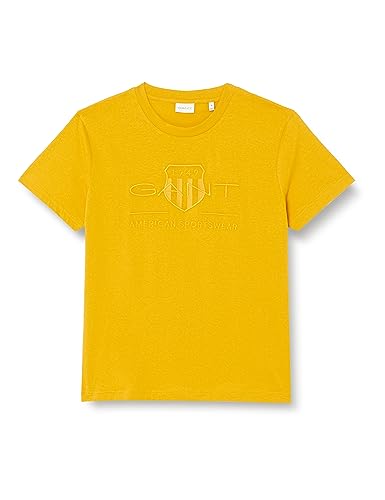 GANT Męski t-shirt REG Tonal Shield SS, Dark Mustard Yellow, Standard, Dark Mustard Yellow, 3XL