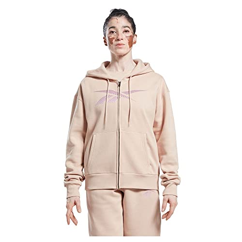 Reebok Damska bluza z grafiką wektorową, zapinana na zamek błyskawiczny, miękka ecru, XS, Miękki ecru, XS
