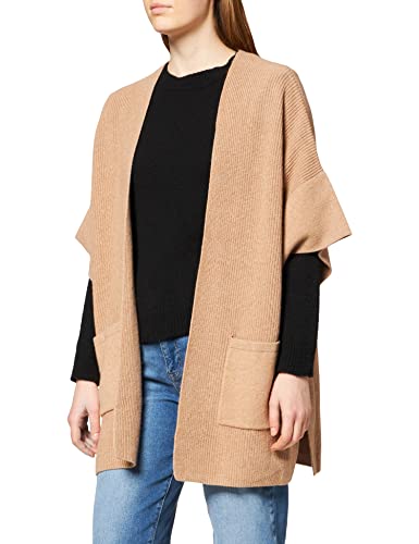 Gerry Weber Damska kurtka oversize z dzianiny rękaw 3/4, rękawy skrzydełkowe, wycięte ramiona kurtka kurtka dzianinowa jednokolorowa, Camel Melange, 44