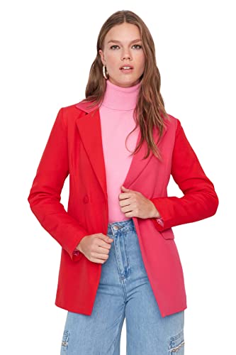 Trendyol Damen Modest Figurbetont Basic Plain Webstoff Jacke Płaszcz Damski, czerwony, 34