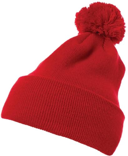Flexfit Unisex czapka z dzianiny Cuffed Pom Pom Knit Beanie czerwona One Size, czerwony, jeden rozmiar
