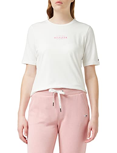 Tommy Hilfiger Damskie reg nowe markowe esss C-Nk Ss S/S dzianinowe topy, ecru, L, Ecru, L