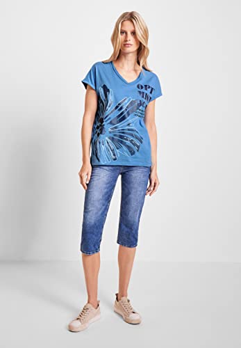 Cecil Damska koszulka z krótkim rękawem z nadrukiem, Marina Blue, XS