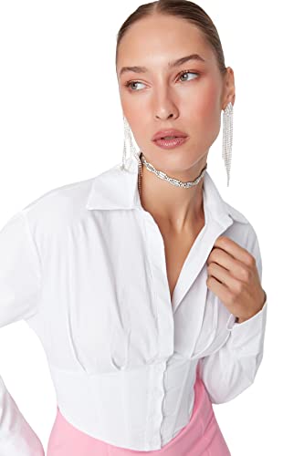 Trendyol Damska koszula z tkanym kołnierzem, Ecru, 60