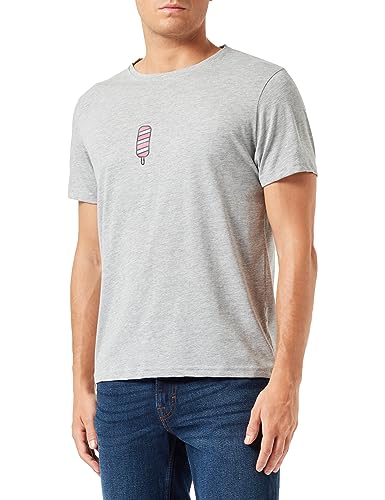 Bona Basics, Cyfrowy nadruk, męski T-shirt basic,%70% bawełna%30 poliester, szary, casualowy, męskie topy, rozmiar: S, szary, S