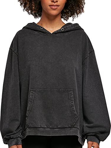 Build your Brand Damska bluza z kapturem z acidem, oversize, damska bluza z kapturem i kieszenią typu kangur, rozmiary XS-5XL, czarny, XS