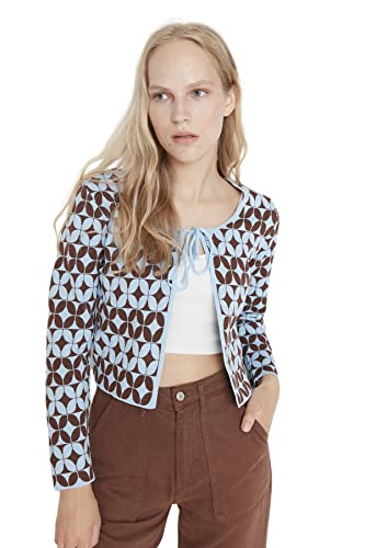 Trendyol Damski wąski standardowy kardigan z dzianiny z dekoltem w serek, NIEBIESKI, M