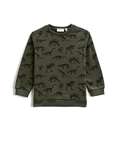 Koton Bluza chłopięca Langarm mit Print Rundhalsausschnitt, Khaki Muster (03i), 9-10 lat, Khaki Muster (03i), 9-10 lat
