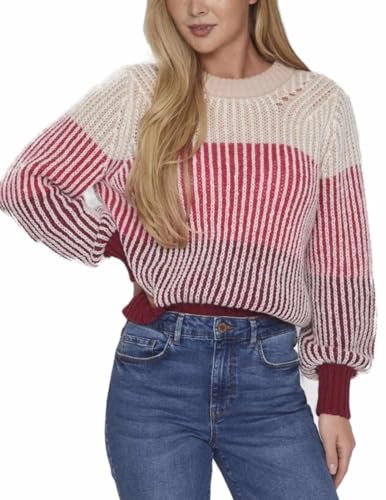 Vila Damski sweter z dzianiny w paski, czerwony, XL