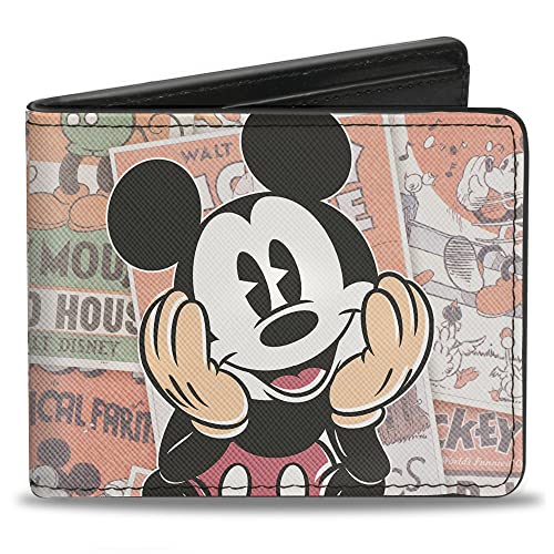 Buckle-Down Męski klasyczny portfel Mickey siedzący poza zbliżenie do góry komiksy dwuskładany, wielokolorowy, domyślny rozmiar