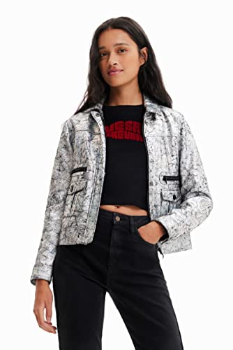 Desigual Damski płaszcz PU, Czarny, XL