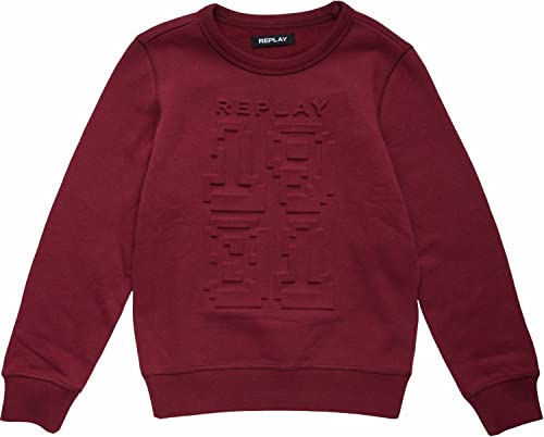Replay Bluza chłopięca z logo, mieszanka bawełny, 158 Dark Red, 16 Lat