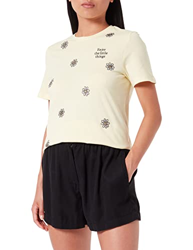 ONLY Women's ONLKITA REG S/S Marguerite TOP Box JRS T-Shirt, French Vanilla/AOP:Enjoy, XS