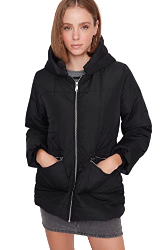 TRENDYOL Women's Damska kurtka zimowa oversize, puffer plain tkanina tkana, czarna, XS, Schwarz, XS