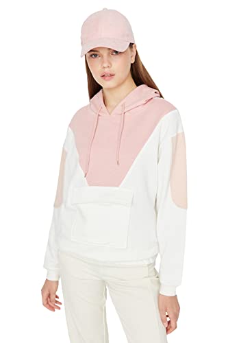 TRENDYOL Bluza damska z kapturem Colorblock Regular, biały, L