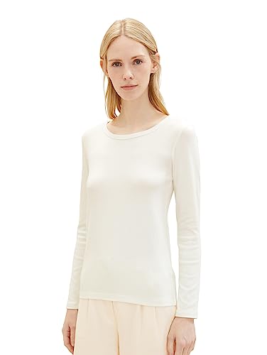 TOM TAILOR Damska koszulka z długim rękawem z prążkowaną strukturą, 10315-Whisper White, L