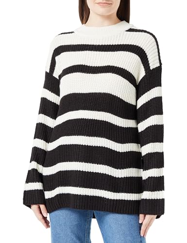 JdY Damski sweter z dzianiny Jdyjusty Runa L/S Long St Pullo KNT Noos, Eggnog/Stripes:black, L
