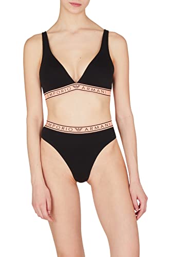 Emporio Armani Women's Icon Logoband Thong Majtki Stringi Damskie, Czarny, S