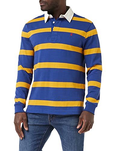 Joules Męski sweter polo Onside, niebieski żółty pasek, L, Niebieski, żółty pasek, L