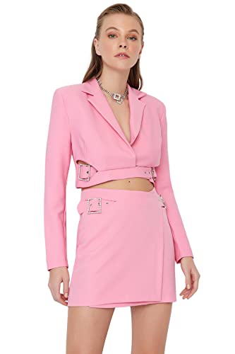 Trendyol Damska spódnica z tkanej gumy, mini ołówkowa, różowy, 32