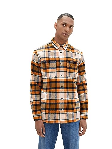 TOM TAILOR koszula męska, 33848 – pomarańczowa koniakowa wielokolorowa kratka, 3XL