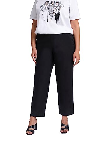 Ulla Popken Damskie spodnie typu chinosy 7/8 Ruby, elastyczny ściągacz, szerokie, proste nogawki, spodnie rekreacyjne, Black Beauty, 58