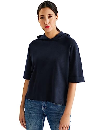 Street One Damska bluza z kapturem z krótkim rękawem, Deep Blue, 38