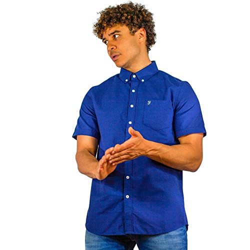 Farah - Męska koszula Oxford, Drayton koszula Oxford z długim rękawem, Smart Casual Work Shirt, Midnight Blue, L, niebieski (Midnight Blue), L